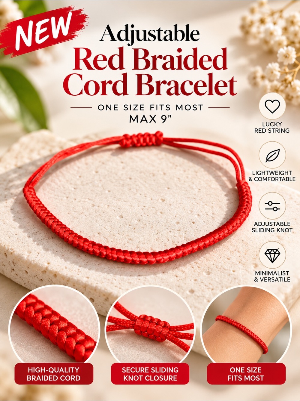 NEW Red String Bracelet Adjustable Lucky Braided Cord Unisex